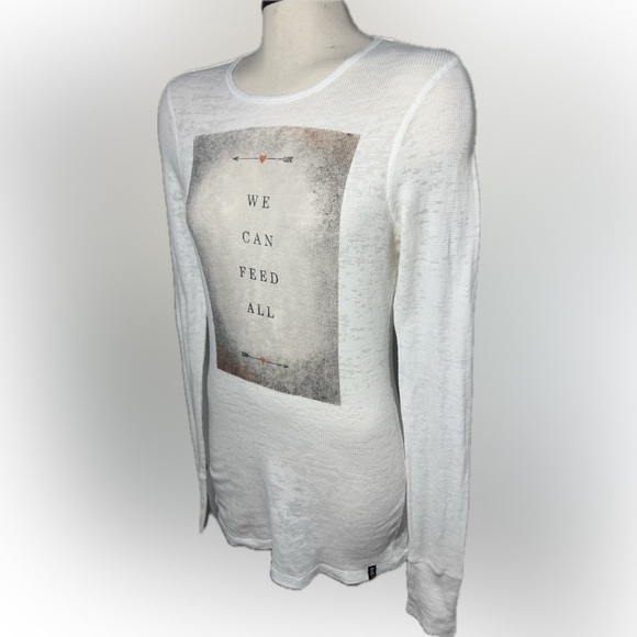 GiveN “We Can Feed All” Waffle Knit Long Sleeve Tee White CL Juniors - Picture 8 of 10